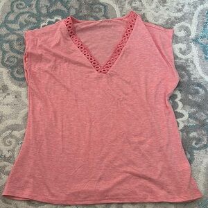 🌸 4/$40 🌸 Coral V-Neck Top with Eyelet Trim